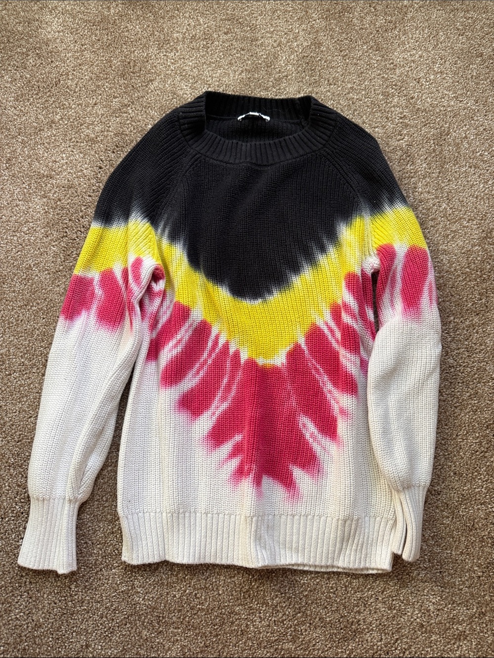 525 America Black, Yellow, Pink & Cream Tie-Dye Chevron Crewneck Sweater